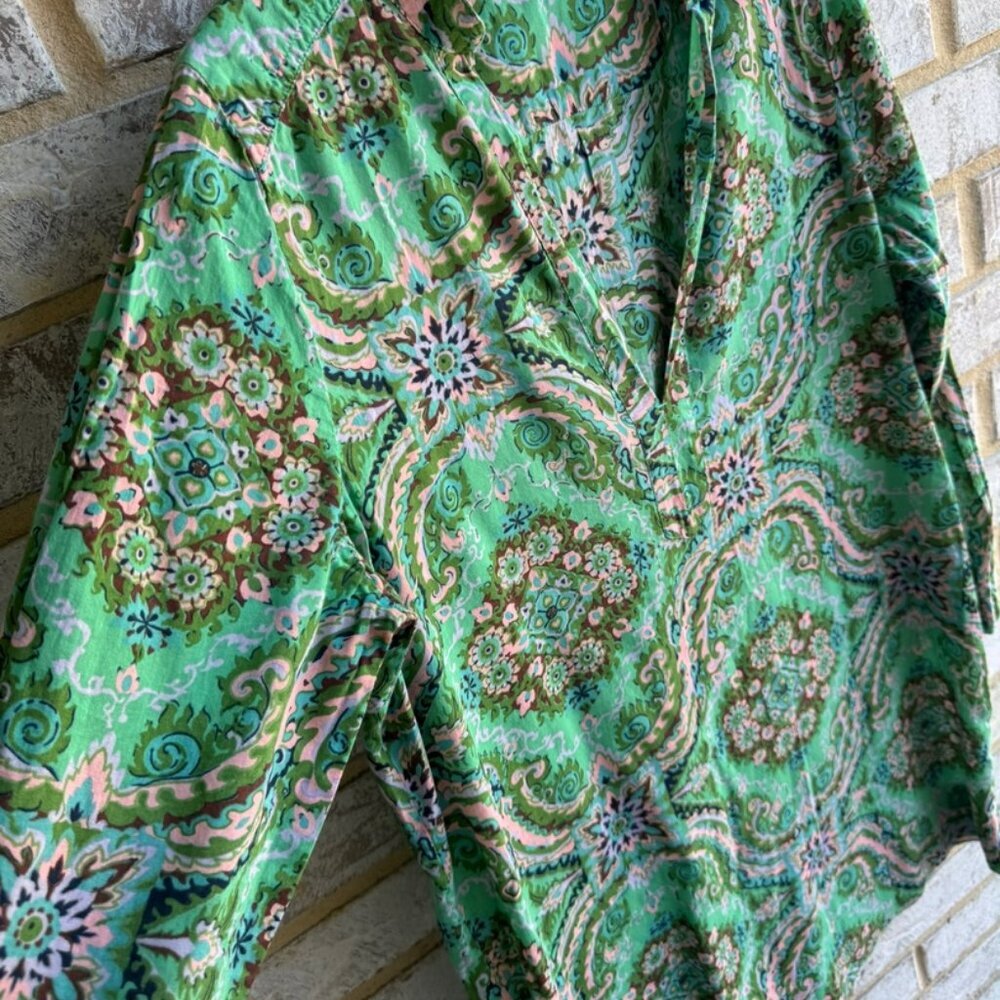 J. Crew Green Printed 100% Cotton 3/4 Sleeve Midi Dress Women's Size S. - Picture 7 of 8